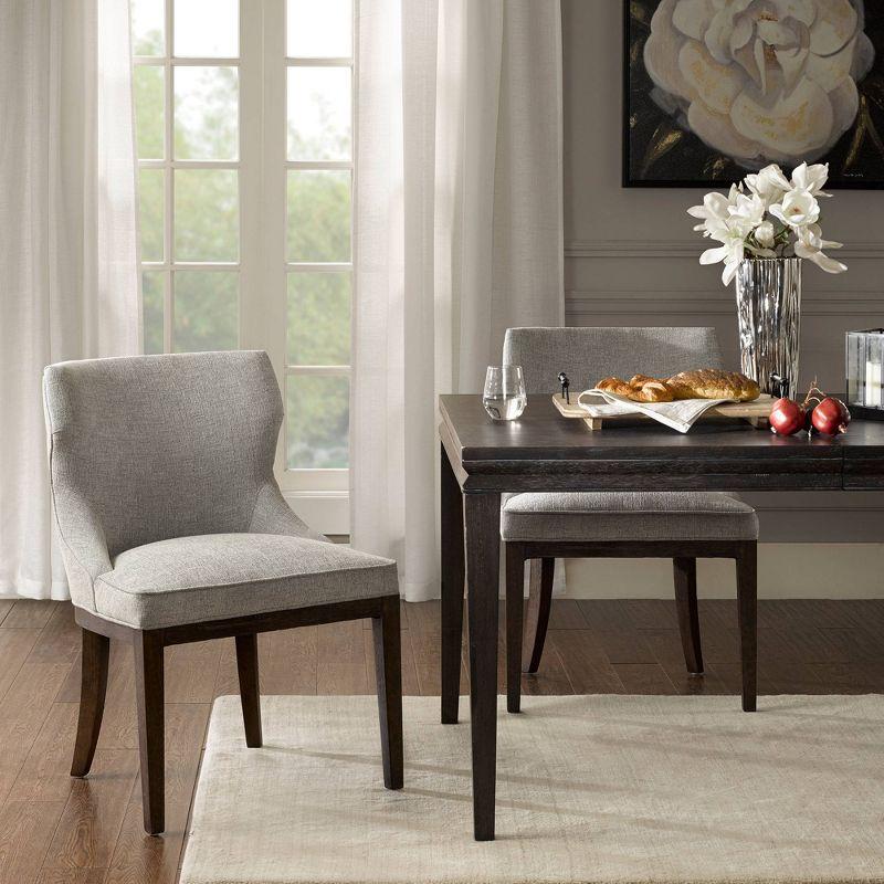 Set of 2 Gray Upholstered Walnut Dining Side Chairs