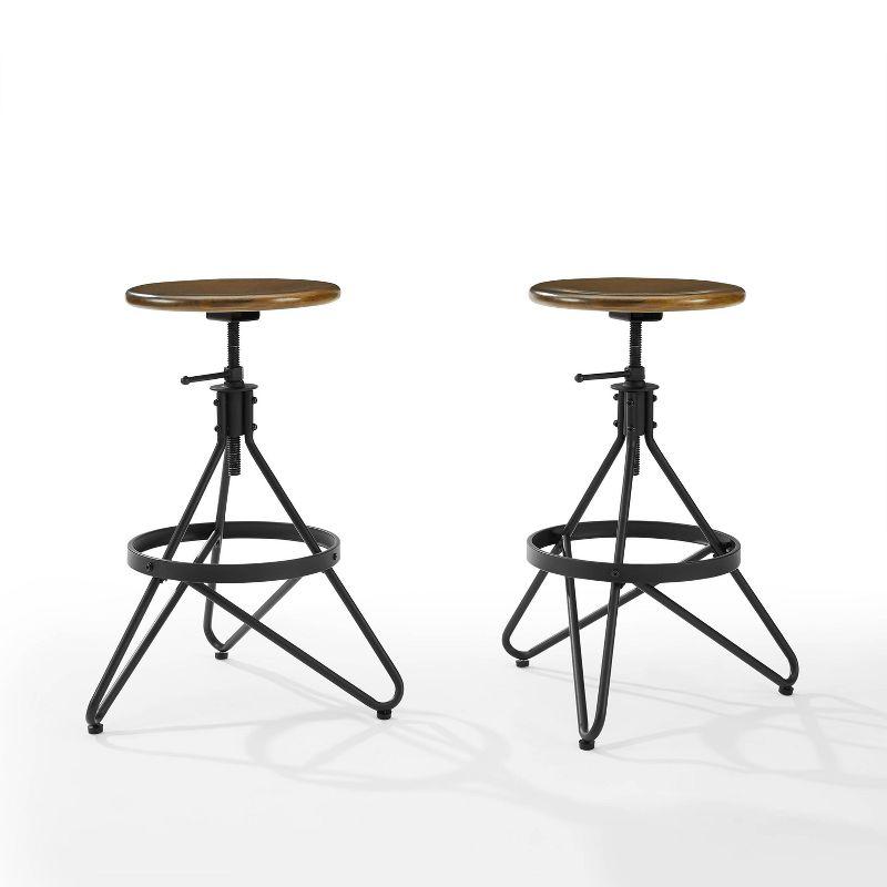 Kalen Brown Wood and Matte Black Metal Adjustable Swivel Barstool Set