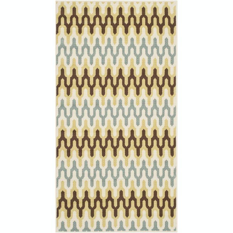 Hampton HAM518 Indoor/Outdoor Machine Made Accent Rug - 2'7"x5' - Green/Light Blue - Safavieh