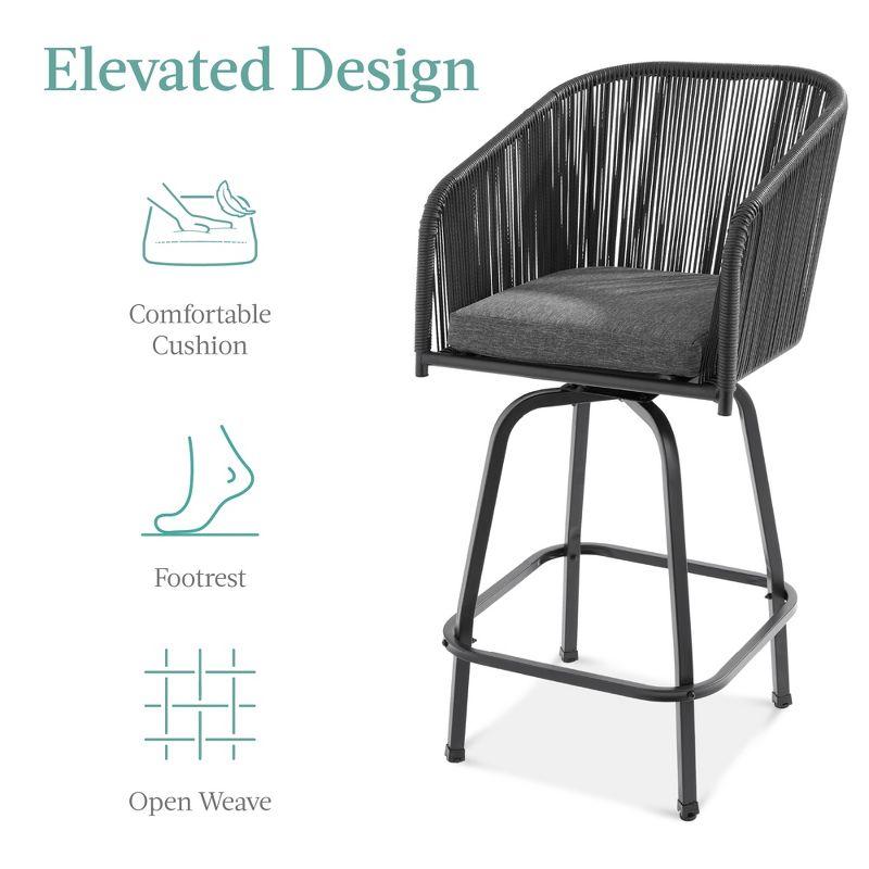 Best Choice Products Set of 2 Woven Wicker Swivel Barstools, Patio Bar Height Chairs w/ 360 Rotation - Black/Gray