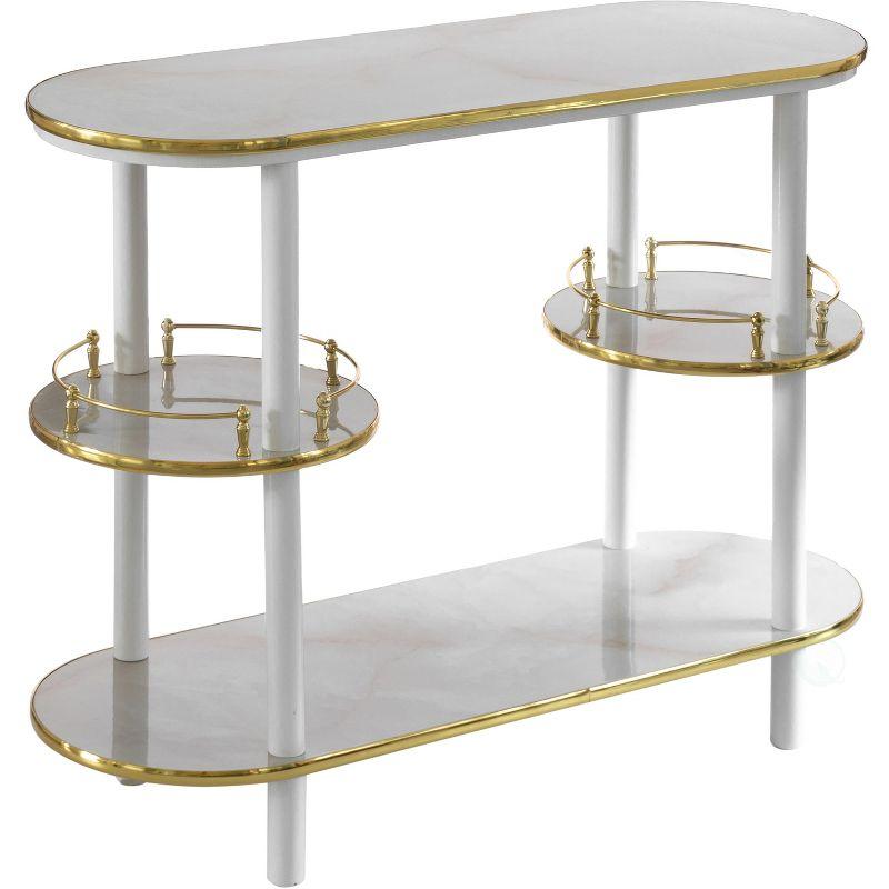 Fabulaxe Modern Display Wooden Console Bar with Tiered Open Shelves, Mini Bar with Wine Storage, White