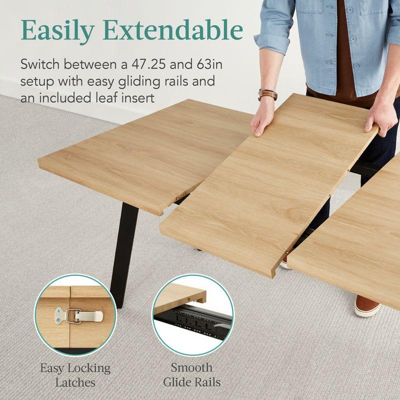 George Oliver Joglar 47 to 63in Modern Extendable Dining Table for 2-6 People w/ Leaf Extension, 2 Locks