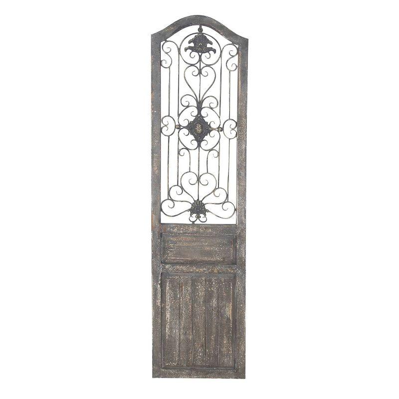 17" x 19" Wood Scroll Distressed Door Inspired Ornamental Wall Decor with Metal Wire Details Brown - Olivia & May