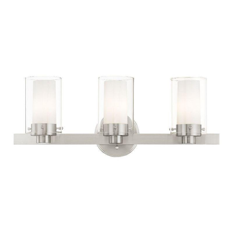 Manhattan 3-Light Brushed Nickel Vanity Fixture with Opal Glass