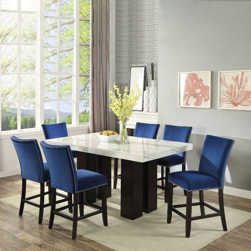 24" Set of 2 Camila Velvet Counter Height Barstools Blue - Steve Silver Co.: Nailhead Trim, Armless, Wood Legs, Spot Clean