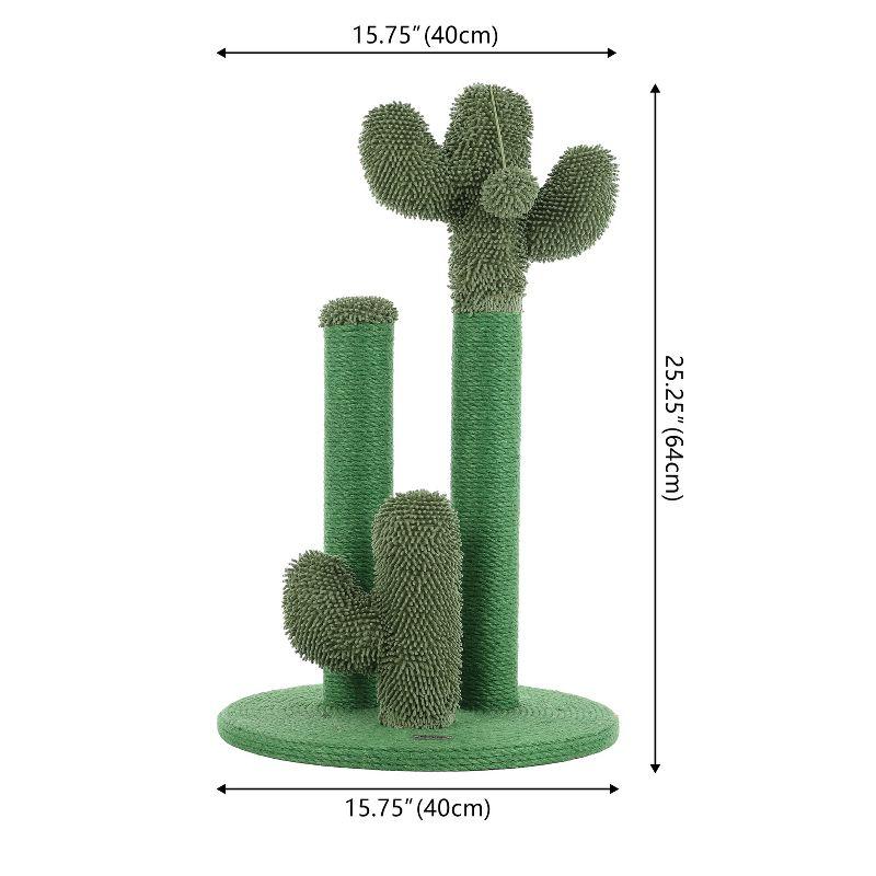 Marfa 25.25" Modern Jute Triple-Cactus Cat Scratching Post with Fuzzy Toy, Green