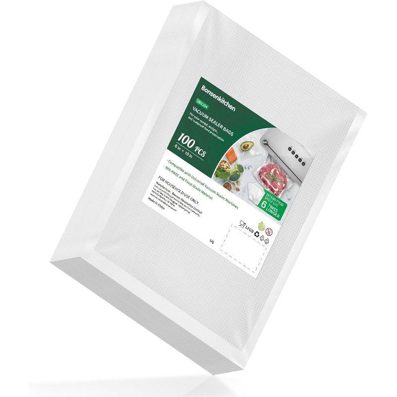 Bonsenkitchen Precut Vacuum Food Sealer Bags 100 Pint 6" x 10", BPA Free, Commercial Grade Textured, Food Storage, Sous Vide Cooking