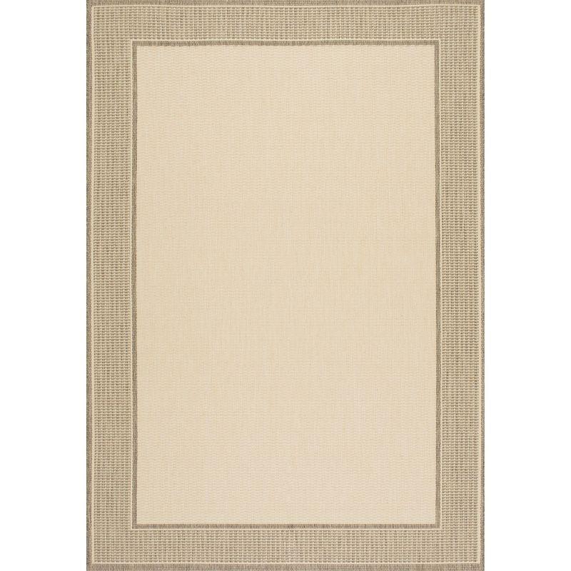 Beige Rectangular Synthetic Reversible Indoor/Outdoor Area Rug