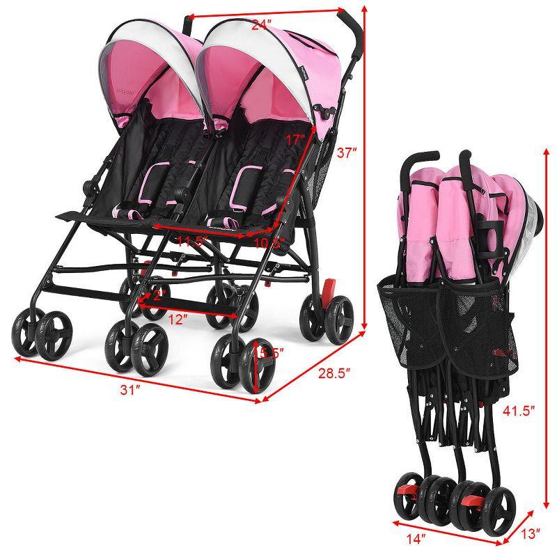 Infans Double Light-Weight Stroller, Travel Foldable Design, Twin Umbrella Stroller with 5-Point Harness, Cup Holder, Sun Canopy for Baby, Toddlers