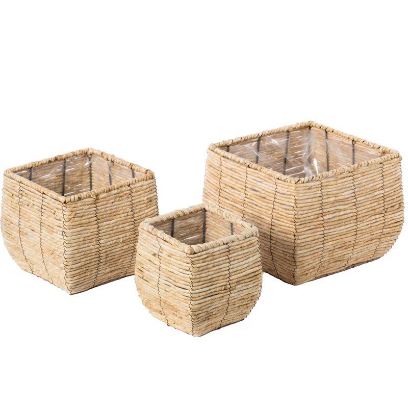 Vintage Charm Woven Square Planter Set with Leak-Proof Lining