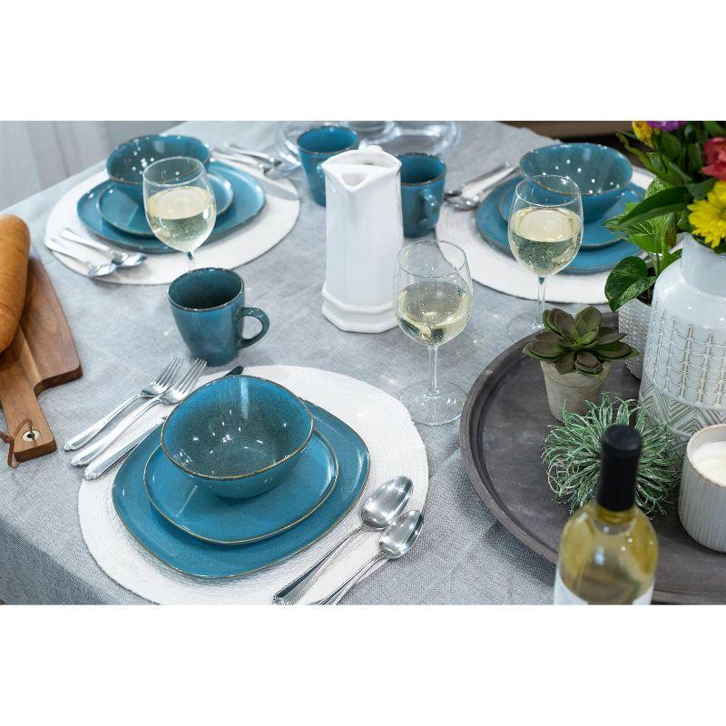 Elanze Designs 16-Piece Modern Chic Smooth Handmade Shape High Gloss Ceramic Stoneware  Kitchen Dinnerware 16 Piece Set - Service for 4, Turquoise