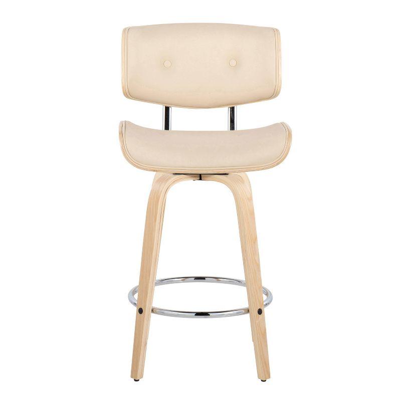 Set of 2 Lombardi Counter Height Barstools Natural/Chrome/Cream: Mid-Century Design, Faux Leather, Wood Frame - LumiSource