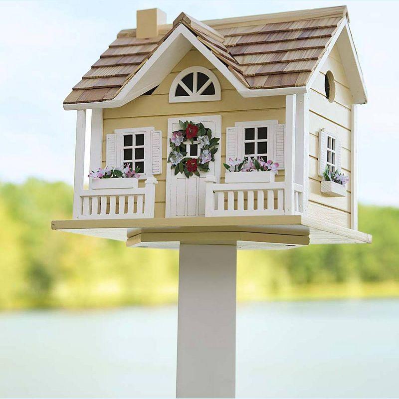 Charming Wreath Cottage Birdhouse with Pine-Shingled Roof