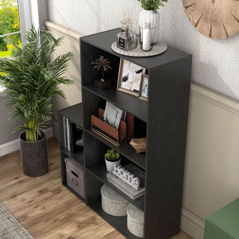 24/7 Shop At Home 47" Silkpath Modern 4 Tier Stackable and Modular Bookcase Black: Modular Organizer, MDF Wood