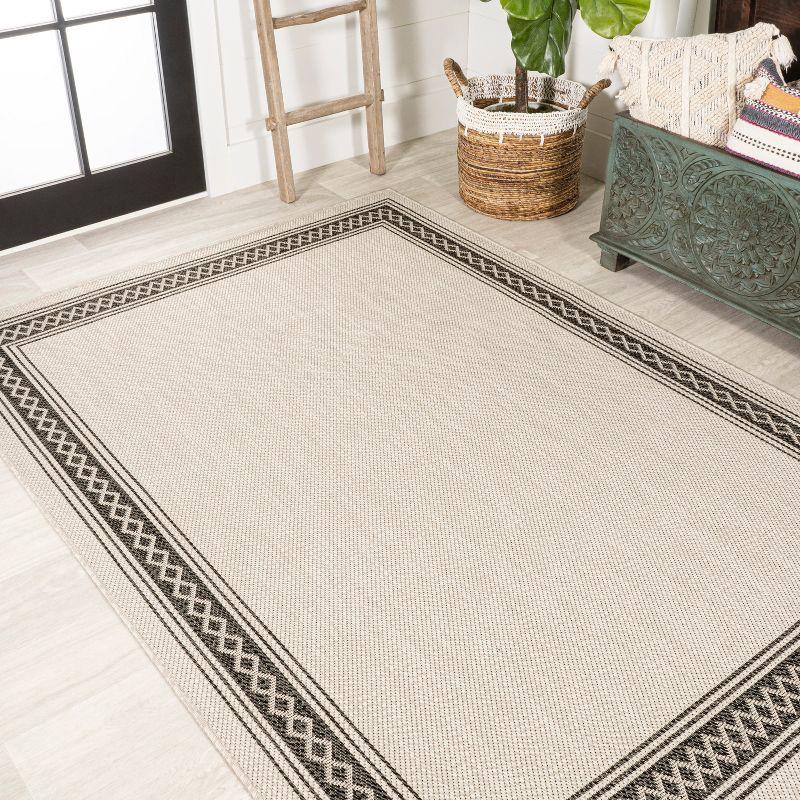 3' x 5' Lucia Classic Diamond Border Indoor/Outdoor Area Rug, Cream/Black - JONATHAN Y