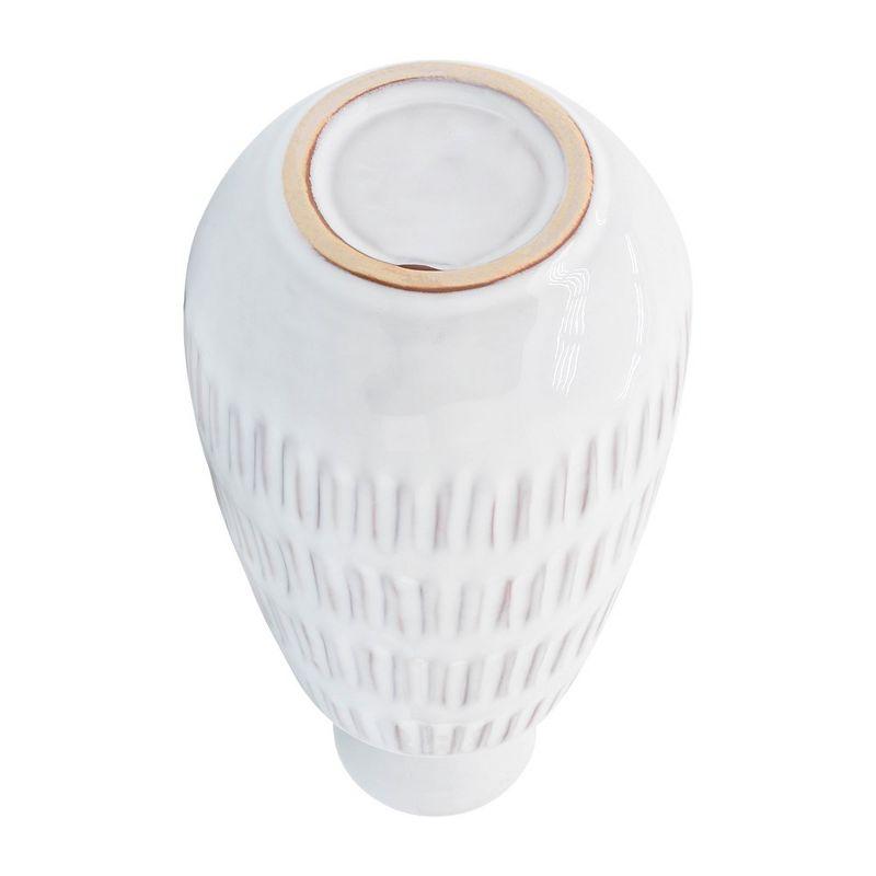 Sagebrook Home 8"Hx4" Diameter, Ceramic Dimpled Vase, White Finish, Decorative Details and Classic Shaped Vase for Accenting Tables and Decor For Any