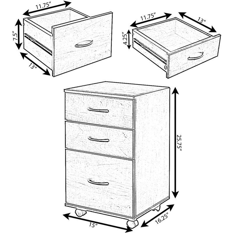 White 28" Mobile 3-Drawer Wooden File Cabinet with Casters