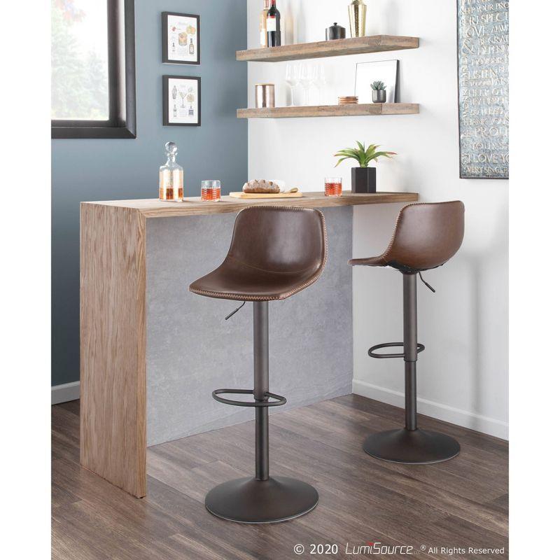 Set of 2 31.25" Duke Industrial Adjustable Height Barstools Antiqued Brown - LumiSource: Oval Back, Polyurethane Upholstery, Metal Legs