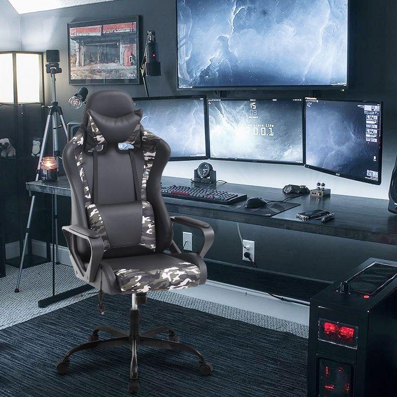 BestMassage Gaming Chair High-Back Office Chair with Lumbar Support Massage Function and PU Leather Rolling Swivel Chair for Adults and Teens, Camo