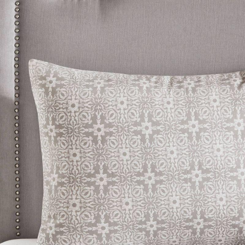 Ivory and Gray Embroidered Cotton King/Cal King Duvet Set