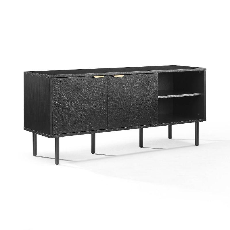 Crosley 54" Brody Record Storage Sideboard Black: Oak Wood Grain, Brass Handles, Cable Management