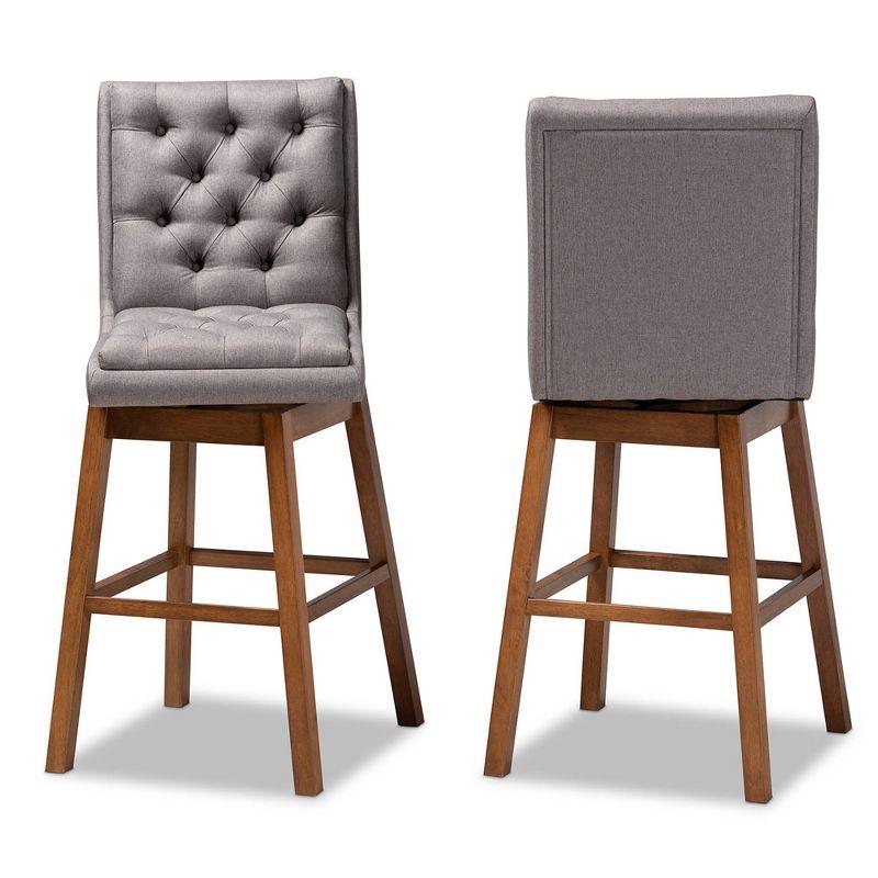 2pc Set Gregory Fabric Upholstered Wood Swivel Barstool Gray/Walnut - Baxton Studio