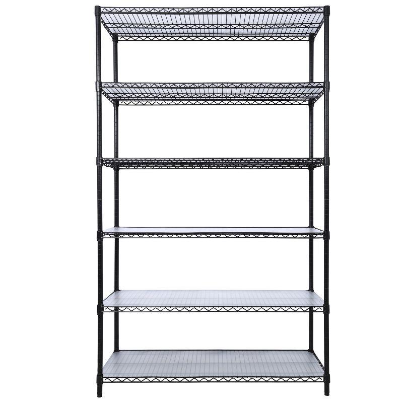 6-Tier Black Metal Wire Shelving Unit with Wheels