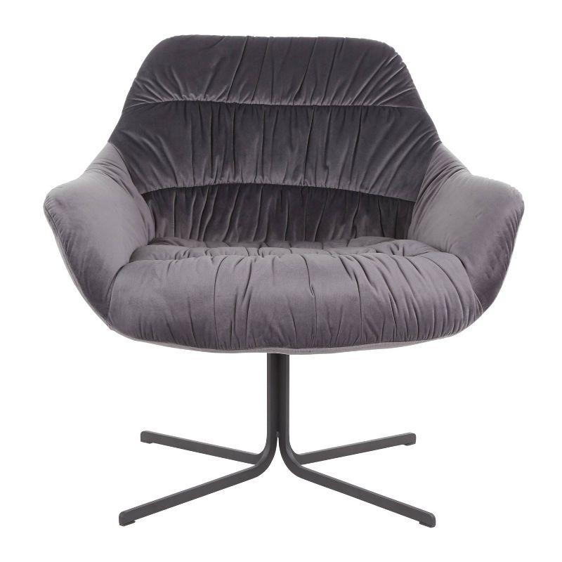 Contemporary Grey Velvet Swivel Accent Chair with Metal Base