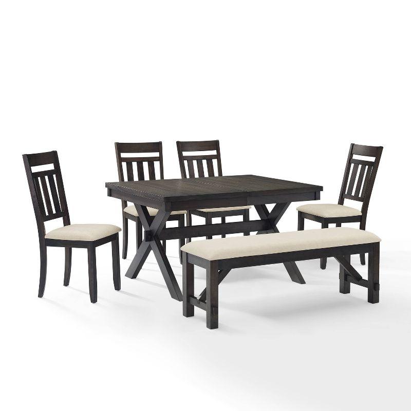 Crosley Hayden 6pc Extendable Dining Set with Bench and 4 Slat Back Chairs Slate: Farmhouse Style, Rubberwood & MDF