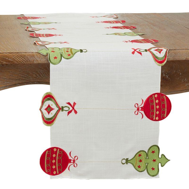 Colorful Embroidered Christmas Ornaments Table Runner