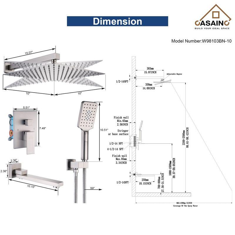 10 inch Wall Mounted Pressure Balanced Complete Shower System With 3 Setting Shower Handheld