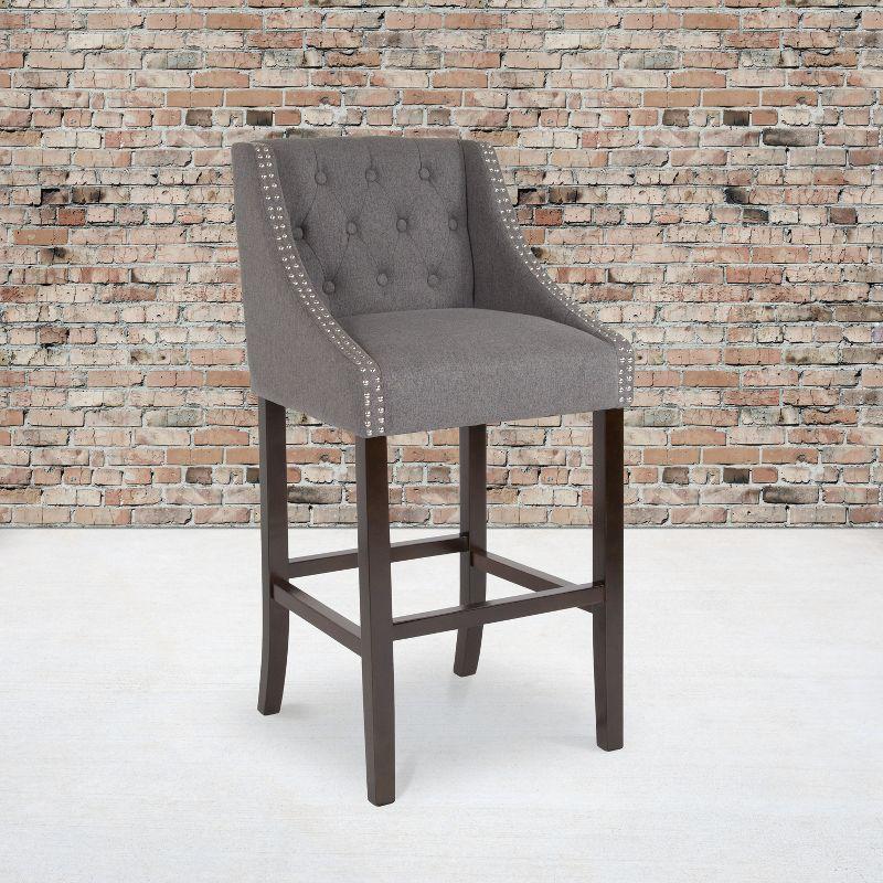 Flash Furniture Carmel Series 30" High Transitional Tufted Walnut Barstool with Accent Nail Trim