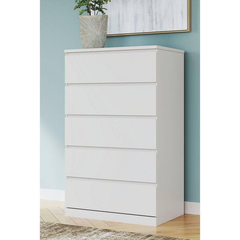 White Modern 5-Drawer Tall Dresser with Ball Bearing Glides