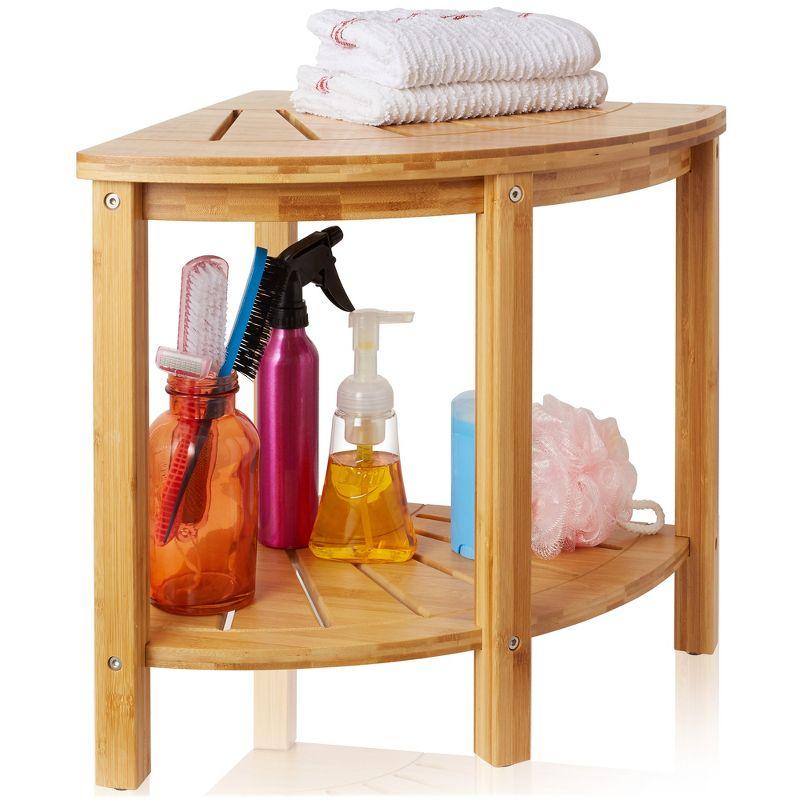 15.75'' W Bamboo Corner Shower Bench with Shelf