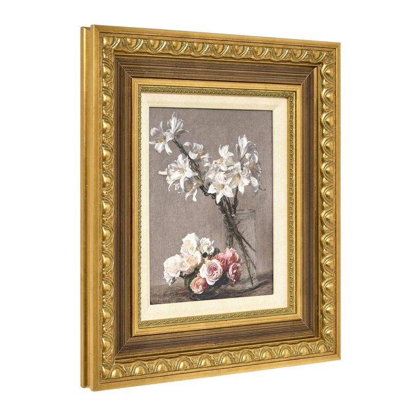 American Art Decor 14.75"x16.75" Ornate Framed Roses and Liles Canvas Print by Henri Fantin-Latour