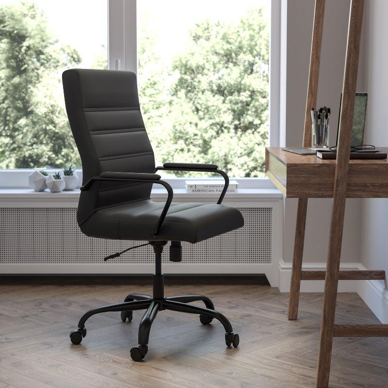 Elegant High-Back Black LeatherSoft Executive Swivel Chair with Metal Arms