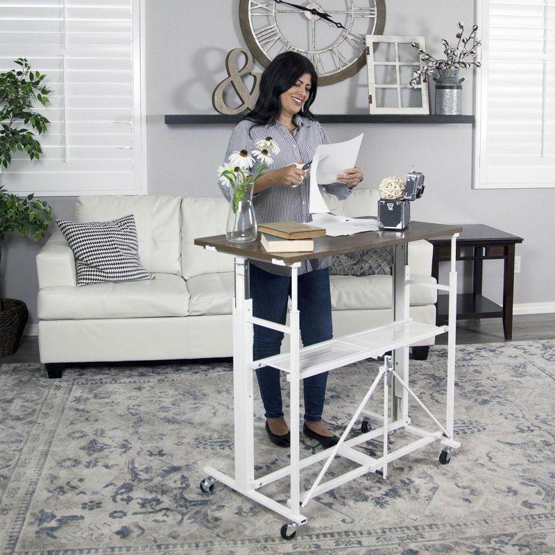 White Adjustable Height Standing Desk with Wood Top