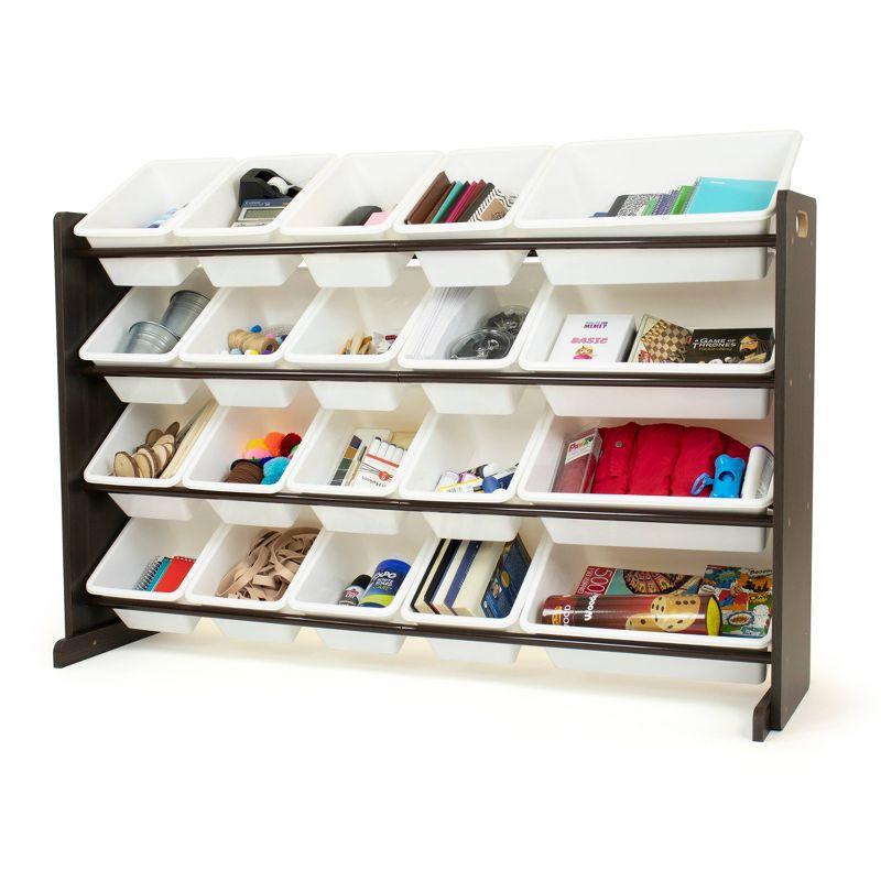Extra Large Kids' Toy Storage Organizer with 20 Storage Bins Espresso/White - Humble Crew: Playroom Bin Shelf, MDF