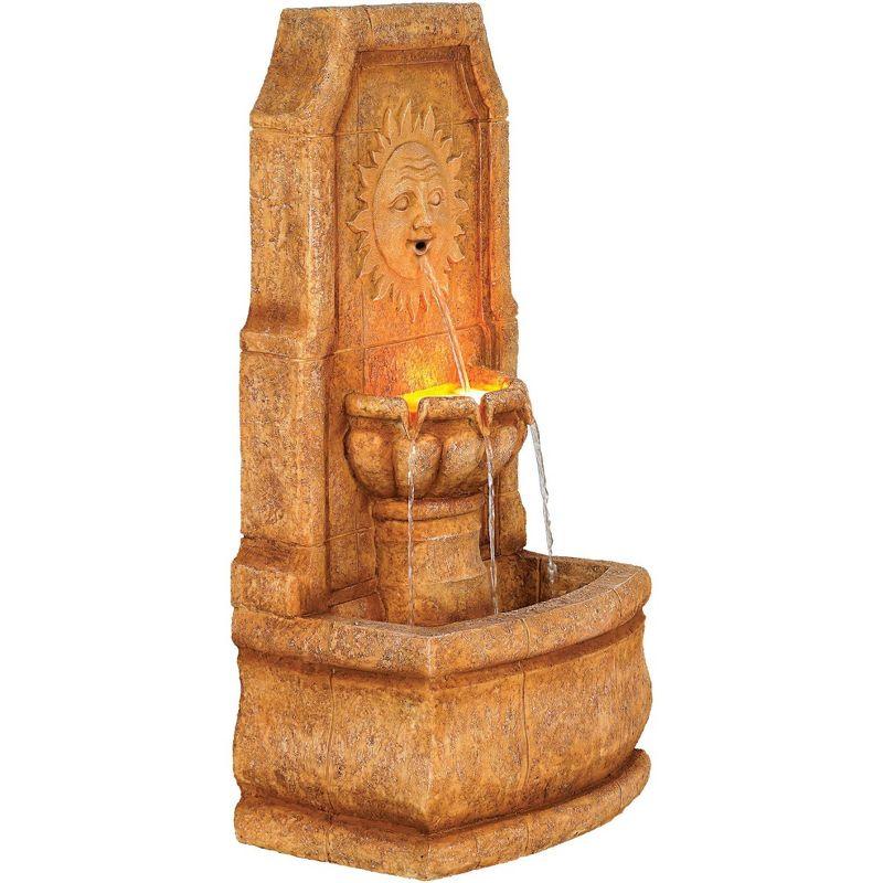 John Timberland Outdoor Wall Water Fountain with Light LED 37" High 2 Tiered Sun Face for Yard Garden Patio Deck Home