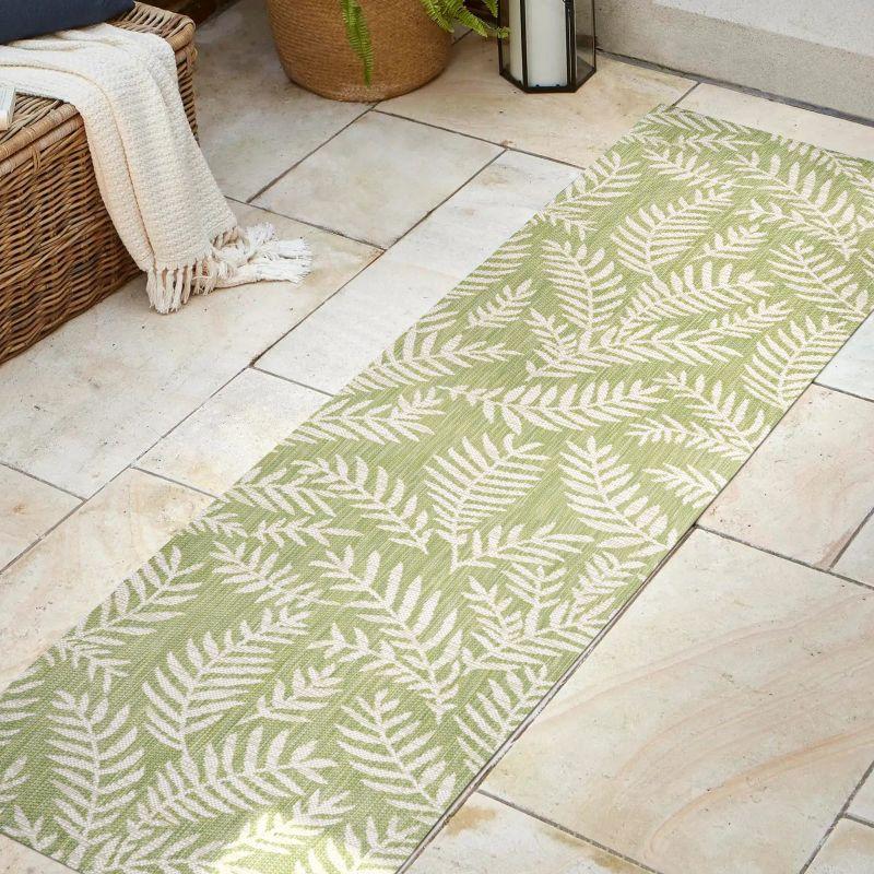 Nevis 2x10 Green and Cream Synthetic Flat Woven Runner Rug