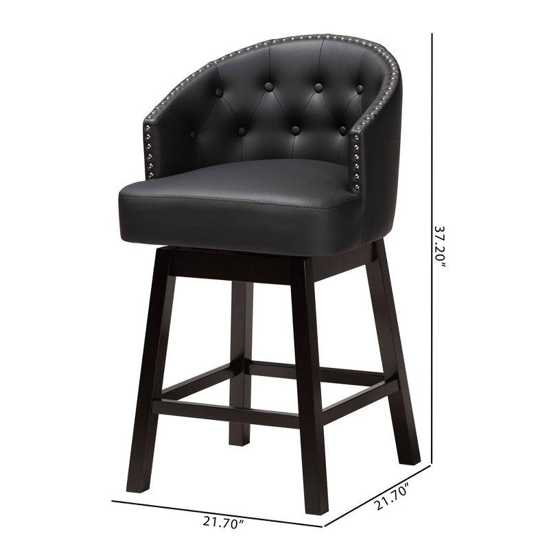 2pc Theron Faux Leather & Wood Swivel Counter Height Barstool Set with Nailhead Trim - Baxton Studio