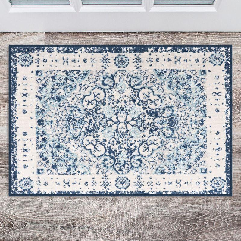 World Rug Gallery Vintage Oriental Distressed Medallion Blue 2' x 3' Area Rug