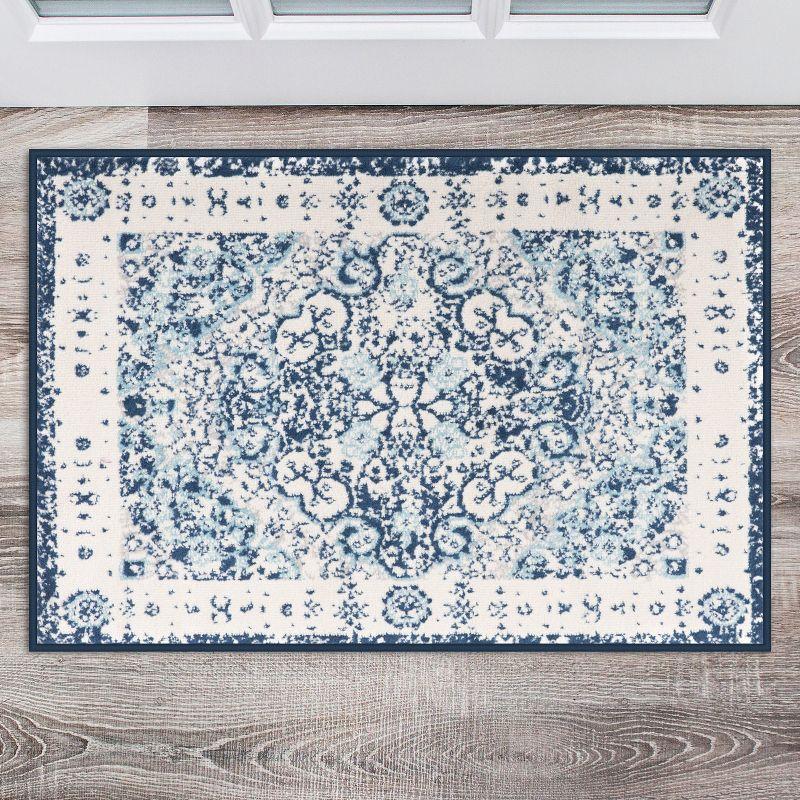 Bohemian Blue Distressed Medallion 2' x 3' Synthetic Area Rug