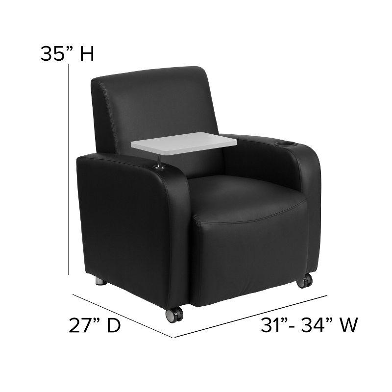 Swivel Black LeatherSoft Guest Chair with Tablet Arm and Cup Holder