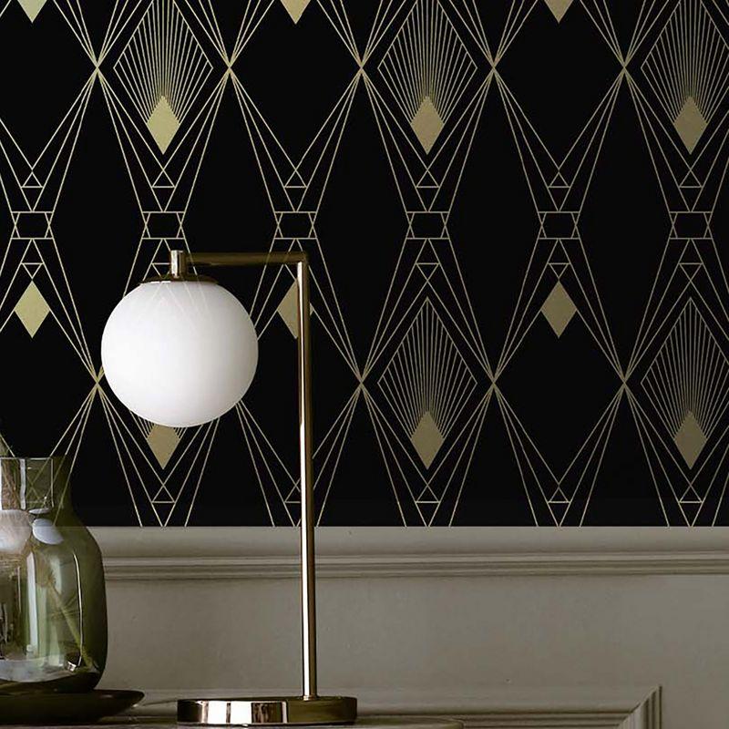 Deco Geometric Black and Gold Removable Wallpaper