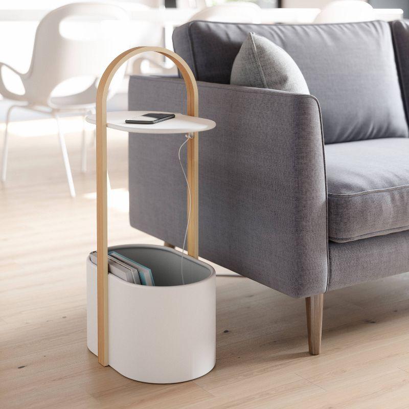 Bellwood Modern Round Wood & Metal End Table with Cable Management