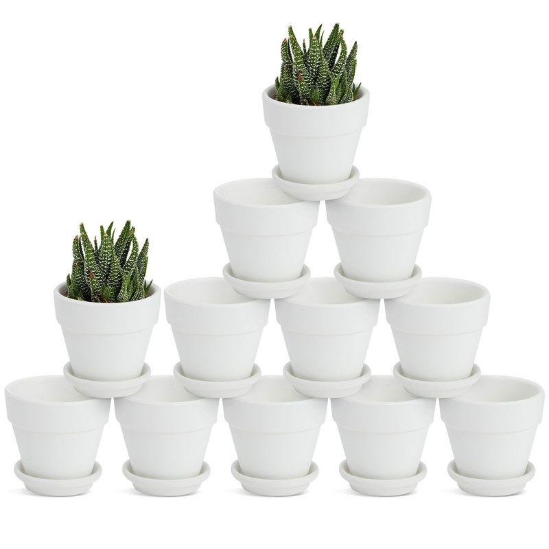 Juvale 12 Pack White Clay Mini Terracotta Pots with Saucers and Drainage Hole, Paintable Pottery for Succulents, Crafts, and Wedding Decor, 3 Inch