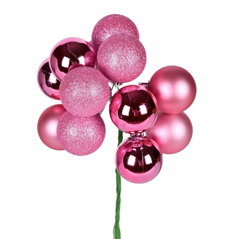 Vickerman 12" Pink Ball Ornament Christmas Pick, 4 per set