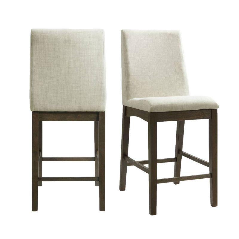 Transitional Cream Upholstered Counter Height Side Chair Set in Walnut