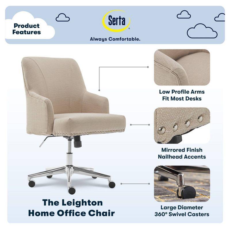 Serta Serta Leighton Mid-Back Office Chair with Chrome Nailheads, Memory Foam Cushion, Padded Armrests